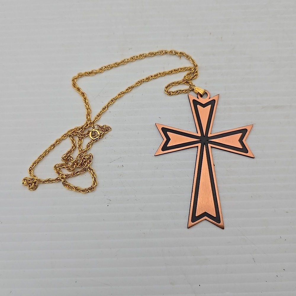 Holy Cross Large Copper Crucifix Necklace - Modern Siroun Maltese Medal Pendant